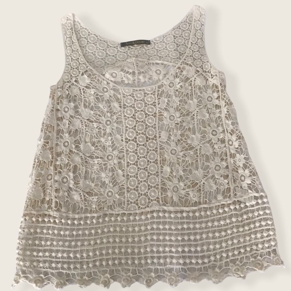 Finn & Clover Crocheted Cream Top. Size Small